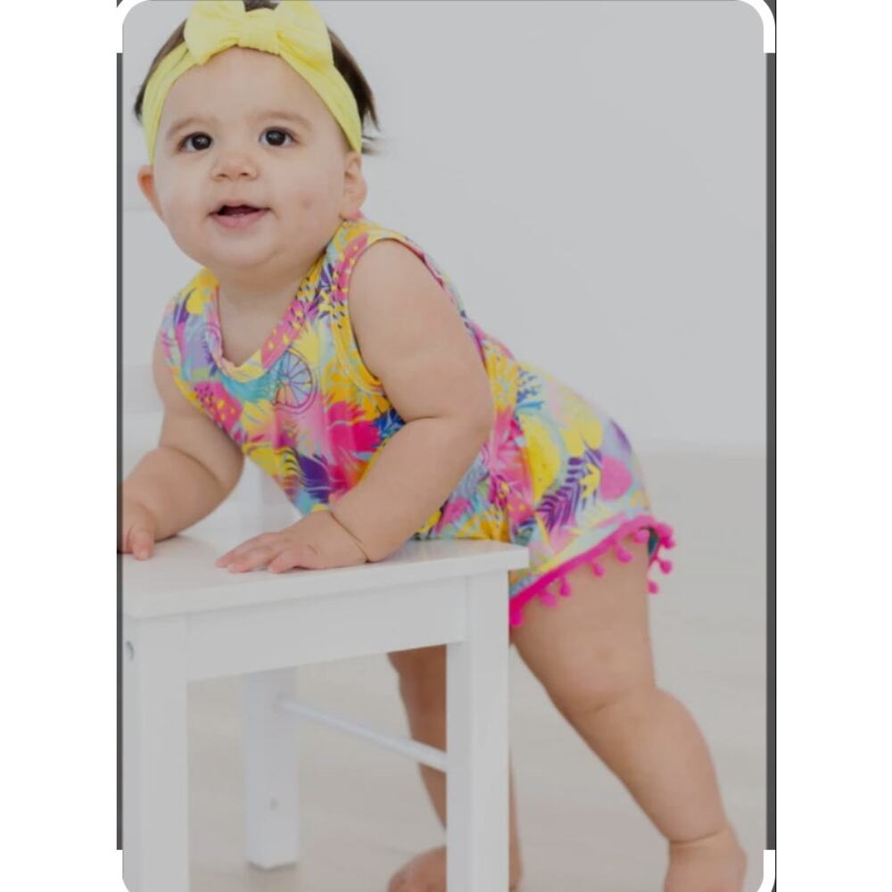 Mila & Rose Tropical PomPom romper size 6-12m NWT